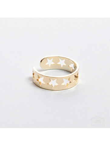 Stainless steel adjustable ring 14 k gold plated - stars cut out