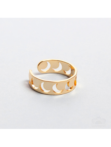 Stainless steel adjustable ring -14 k gold plated-moons cut out