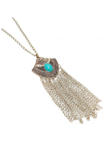 Long necklace - Silver chain - Turquoise stone