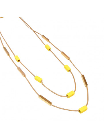 Long Necklace - Double Cord with Metal Geometric Elements
