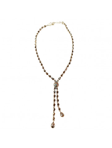 Women's necklace - silver chain -hematite colored stones