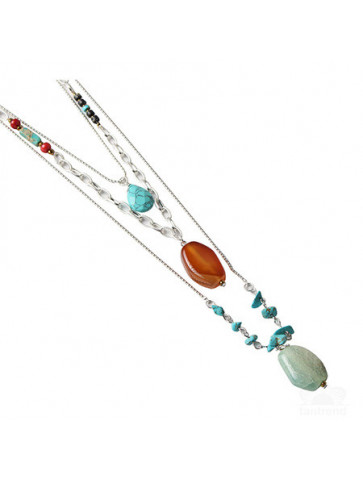 Three different chains necklace with natural stones