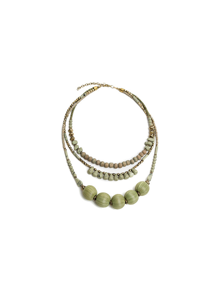 Three lines Necklace-natural materials - lined balls