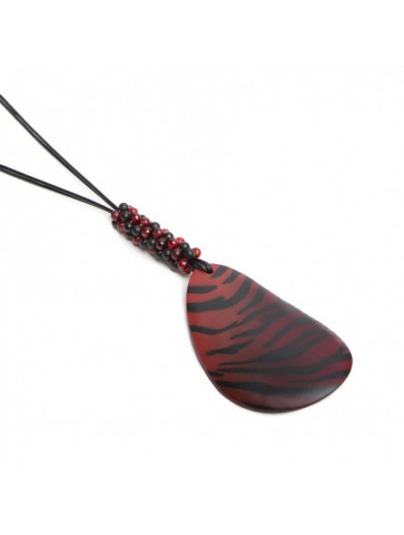 long necklace with hand painted animal print motif