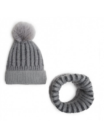 Neckie and hat set -  two tone ribbed knit