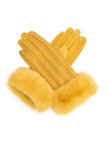 Glove in mini stripes- faux fur in cuff