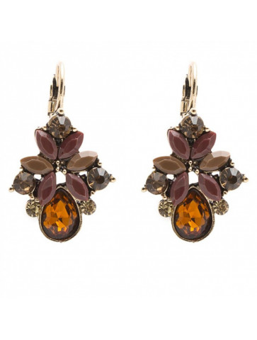 Earring with flower petals and tear drop crystal