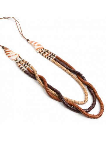Adjustable long necklace - three lines of coco beads