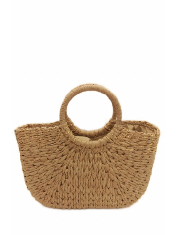 Wicker bag - pouch - knit with gold color on the top - circular handles