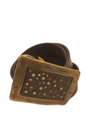 Leather belt - metal buckle - leather & rhinestones