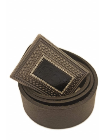 Leather belt - handmade metal buckle & stras