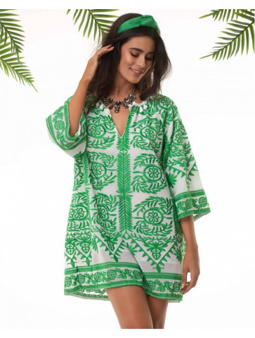 Ethnic tunic - dress - embroidered - green color
