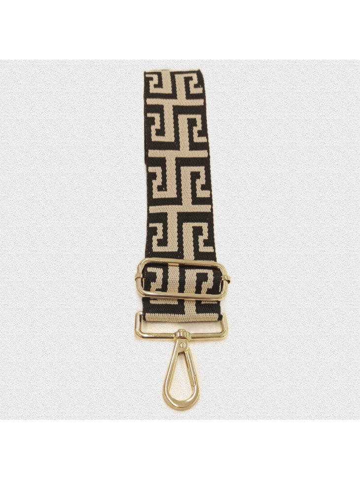 Bag strap - black - beige - meander print Bag strap - black - beige - meander print