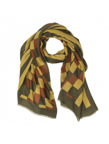 Soft thin wool scarf - vertical stripes and checks
