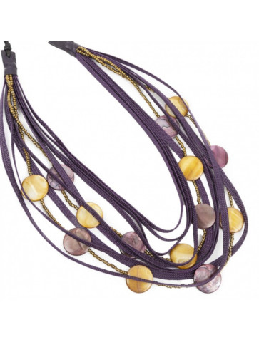 Short multi-cord necklace with round nacre pieces