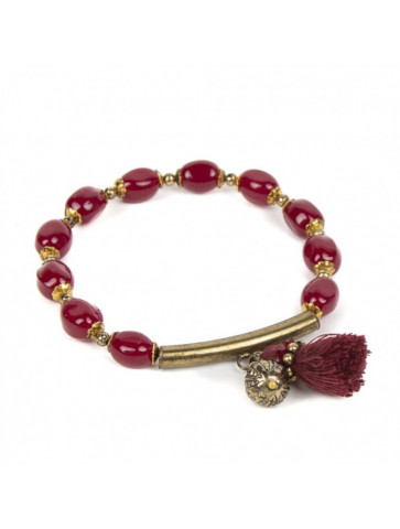 Elastic bracelet -big glass beads - small tassel