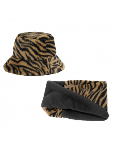 Bucket hat and collar - tiger print