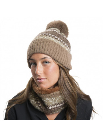 Soft knitted collar and cap/ multi beige/khaki