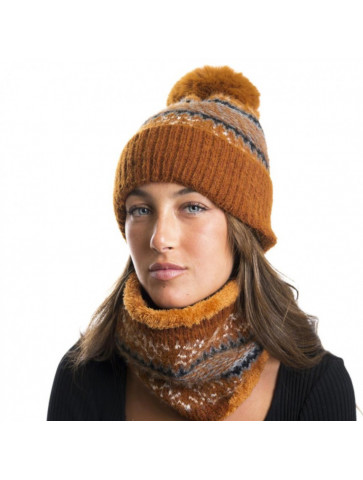 Soft knitted collar and cap/cognac colour