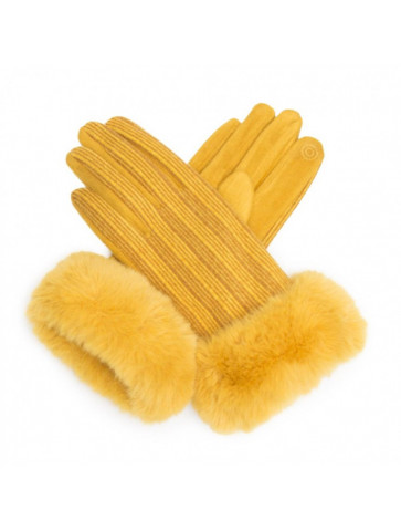Suede Gloves / mini stripes /faux fur
