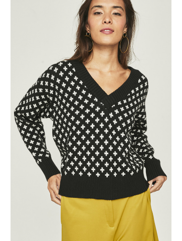Sweater - V neck - cross print