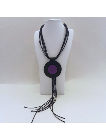 Long Necklace -Leather-Black-Purple