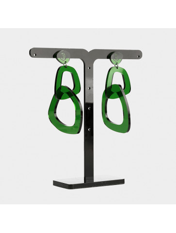 Earrings - plexiglass - two irregular circles - green transparency.