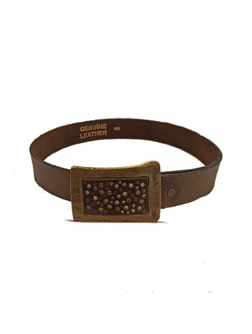Leather belt - metal buckle - leather & rhinestones