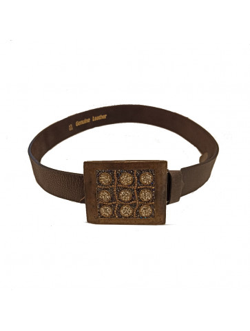 Leather belt - metal buckle - beads & rhinestones