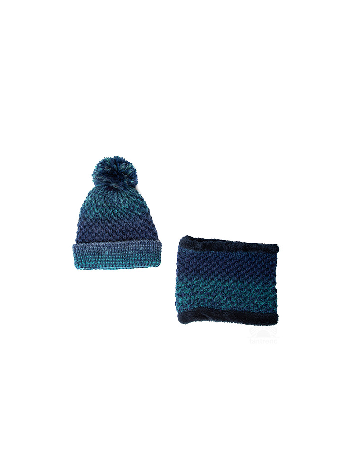 Textile set of pompom hat and neckie