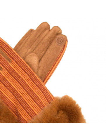 Γάντια σουέντ / ρίγες / faux fur