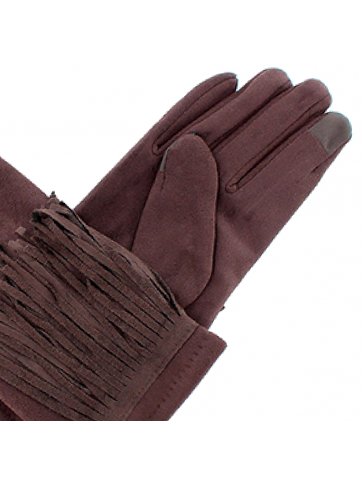 Suede brown gloves with fringing