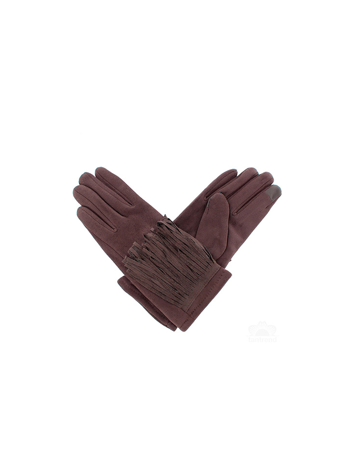 Suede brown gloves with fringing