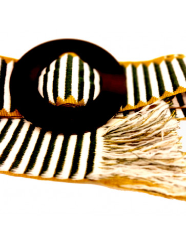 Belt - black plexiglass buckle - fabric striped strap