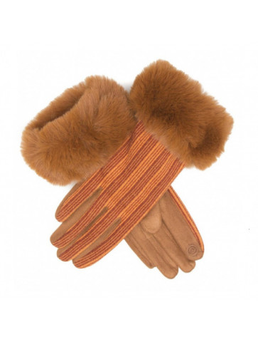 Γάντια σουέντ / ρίγες / faux fur