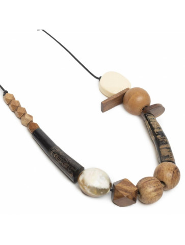 Long wooden necklace - adjustable cord