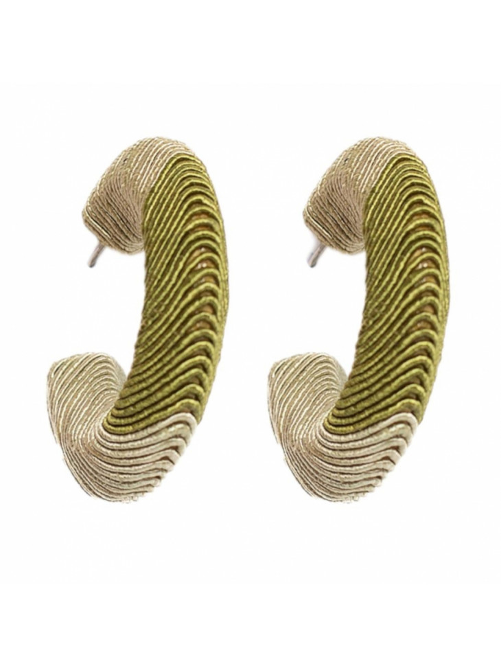 Hoop earring - silk-like threads - khaki shades