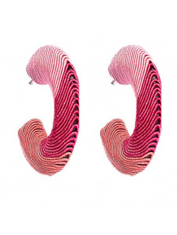 Hoop earring lined in silk-like threads - pink and fuchsia shades.