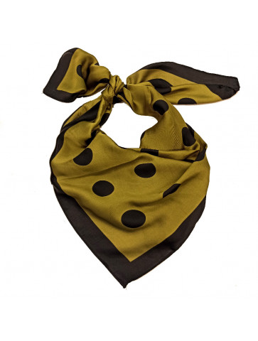 Square scarf - black polka dots - olive color