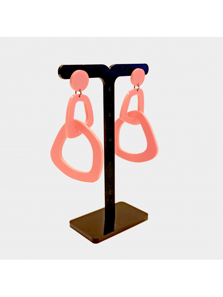 Earrings - two irregular circles - pink pastel plexiglass
