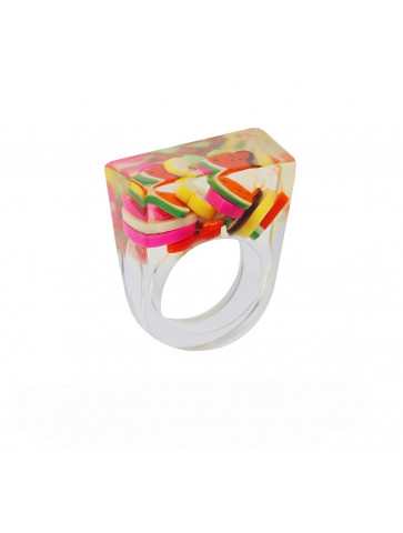 Ring -transparent resin - recycled plastic Smiling faces